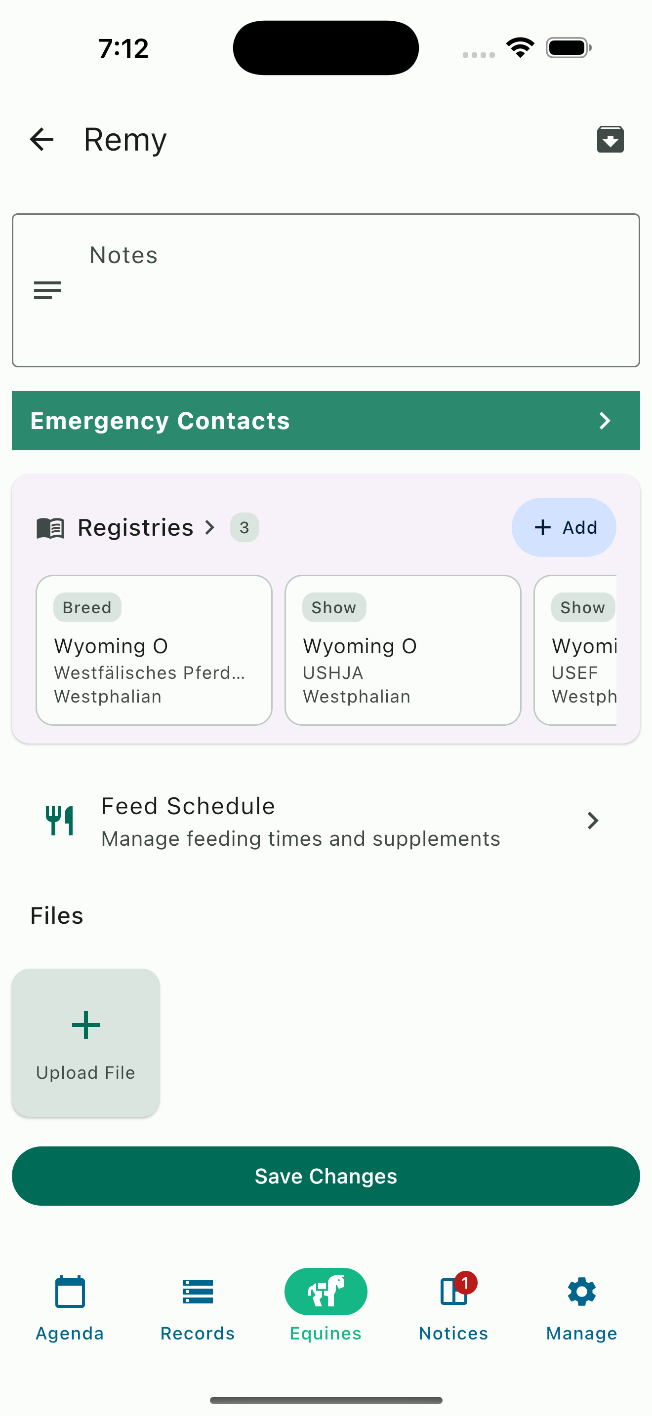Registry detail cards with registration IDs and expiration dates