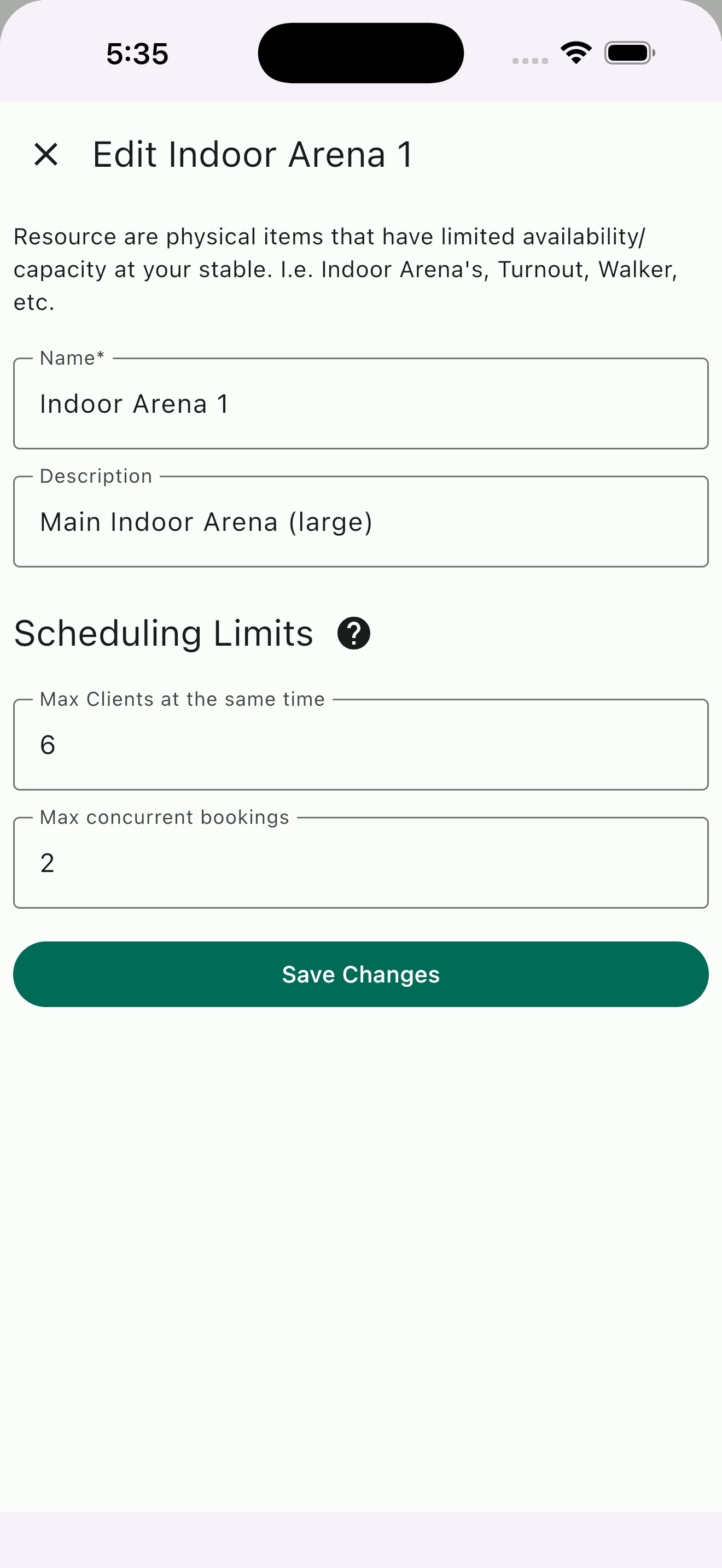 Editing arena resource scheduling limits in HayNet