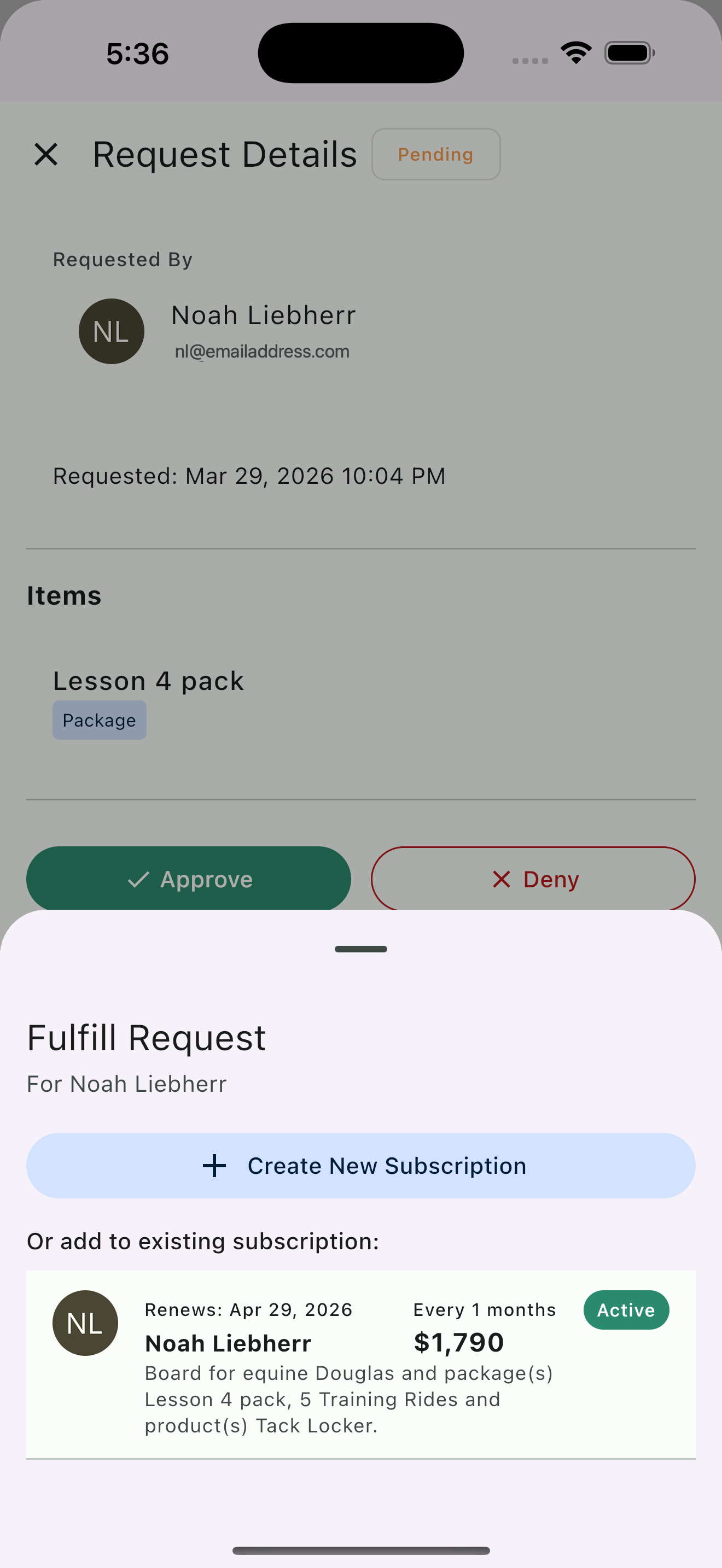 Adding approved catalog request to client subscription