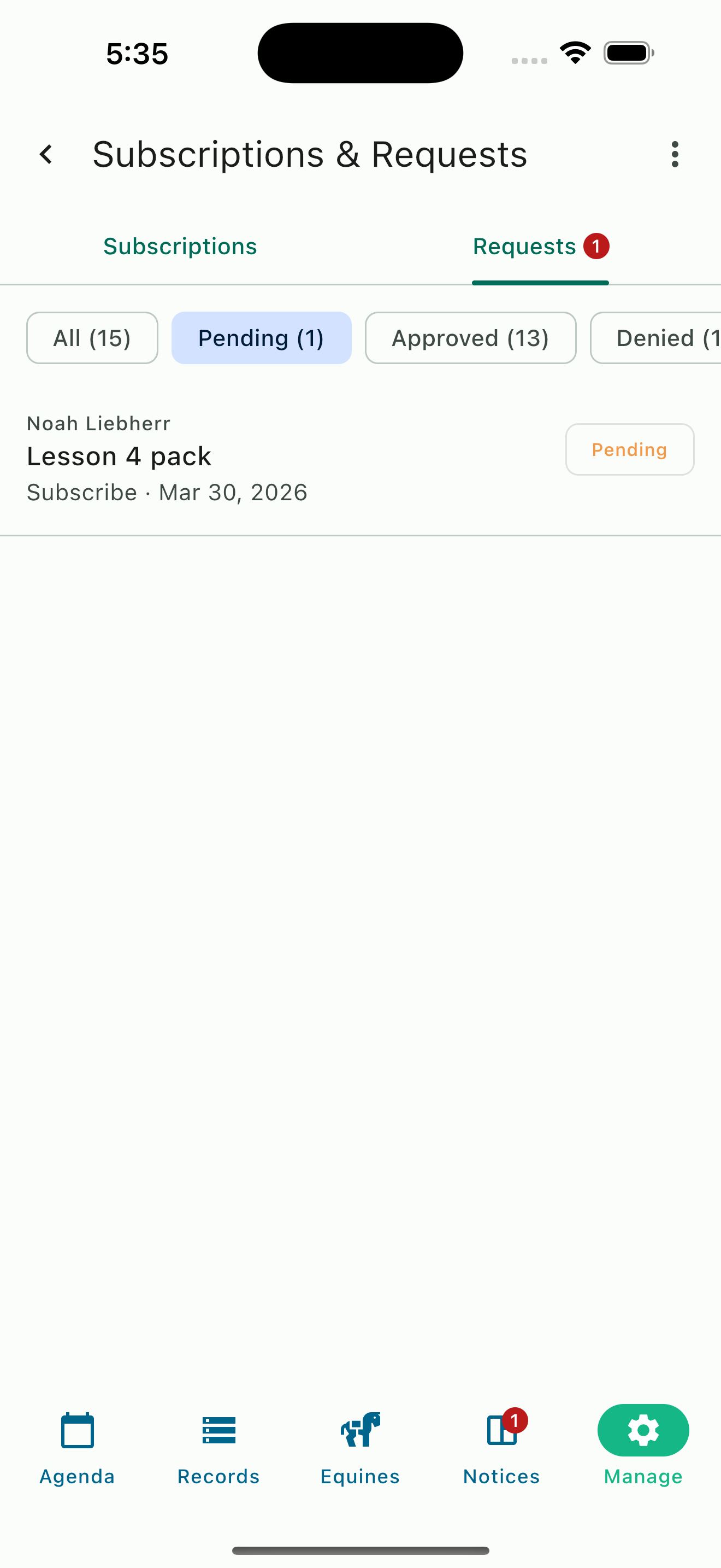 Pending catalog request in admin portal