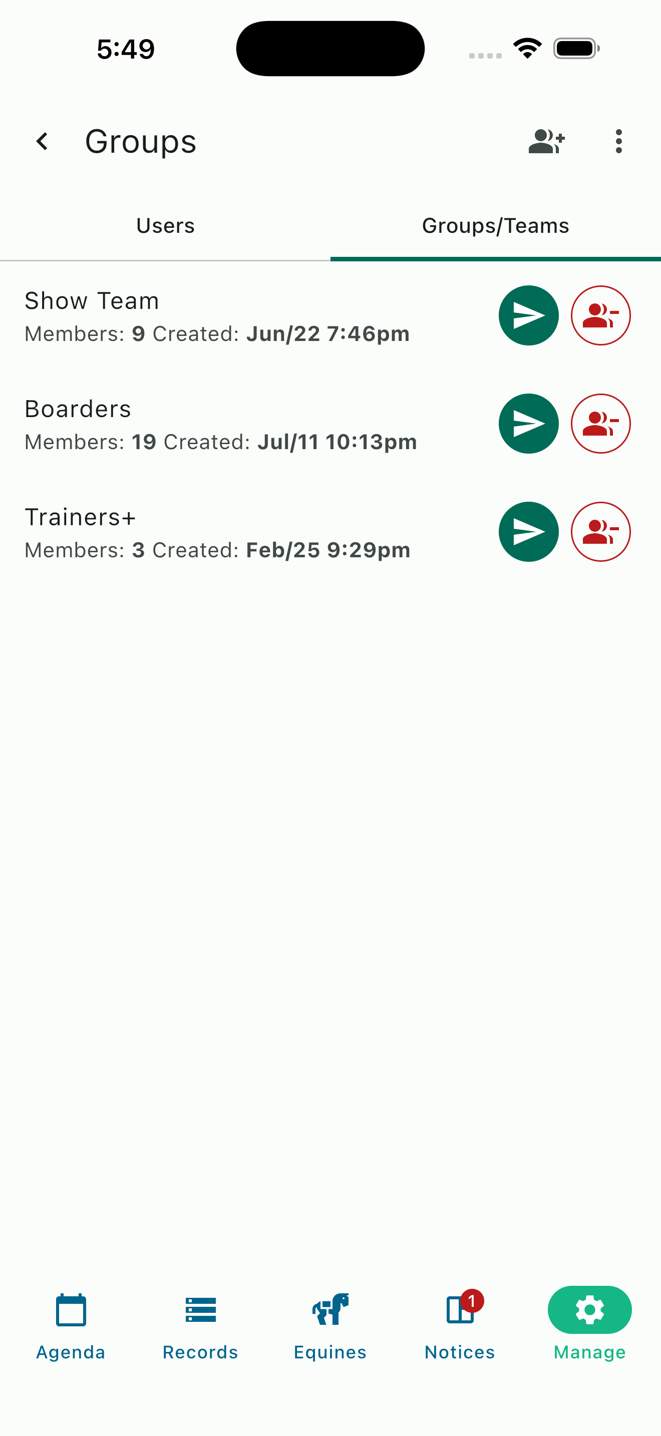 Groups and teams list for targeted communication